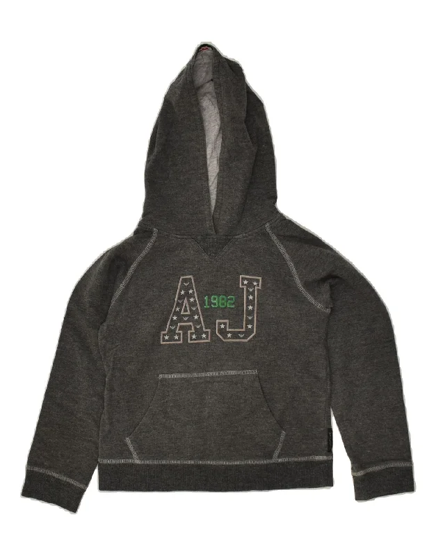 men's warm hoodies for winter -ARMANI JUNIOR Girls Graphic Hoodie Jumper 7-8 Years Grey Cotton