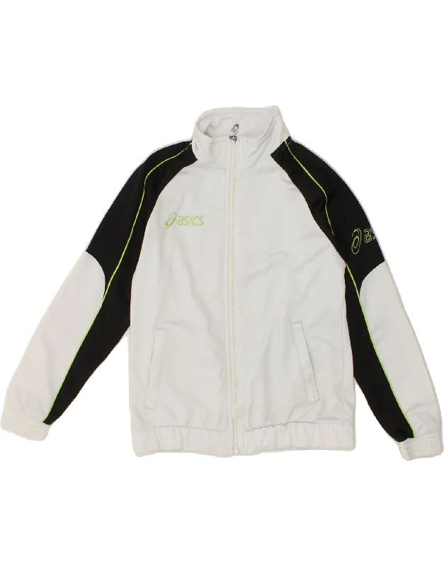 men's insulated winter jackets -ASICS Boys Graphic Tracksuit Top Jacket 10-11 Years White Colourblock