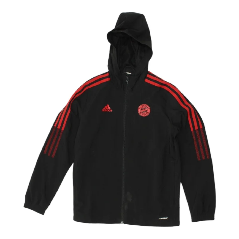 men's comfortable jackets -Bayern Munich Boys Black Full Zip Adidas Hoodie Training Jacket | Kids Football