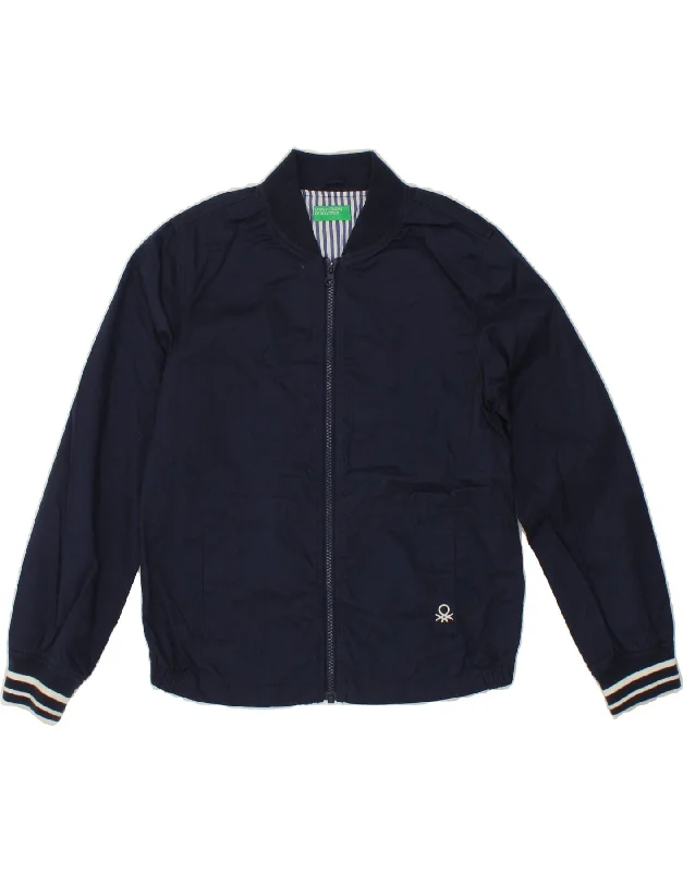 men's reversible jackets -BENETTON Boys Bomber Jacket 10-11 Years Navy Blue Cotton