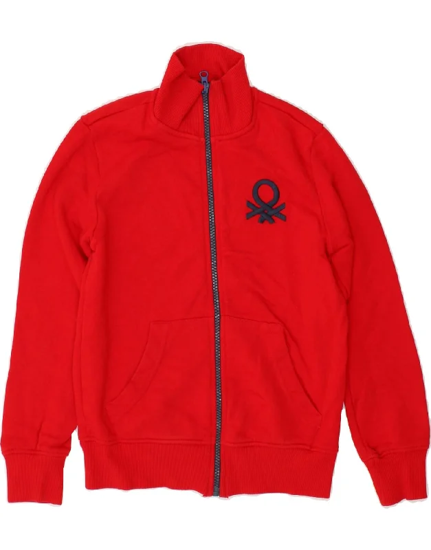 men's zippered jacket styles -BENETTON Boys Graphic Tracksuit Top Jacket 7-8 Years Medium Red