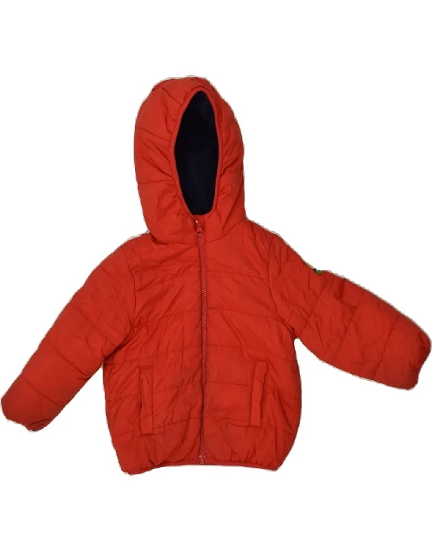 men's zip-up jackets -BENETTON Boys Hooded Padded Jacket 4-5 Years Red