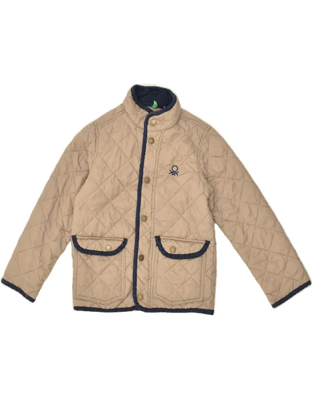 men's stylish puffer jackets -BENETTON Boys Quilted Jacket 6-7 Years Small  Beige Polyamide