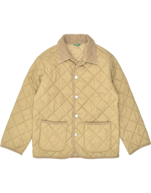 men's functional winter jackets -BENETTON Boys Quilted Jacket 7-8 Years Medium Beige Polyamide