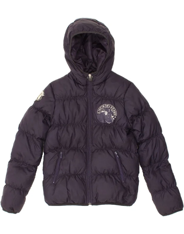 men's heavy insulated jackets -BENETTON Girls Graphic Hooded Padded Jacket 11-12 Years 2XL Navy Blue