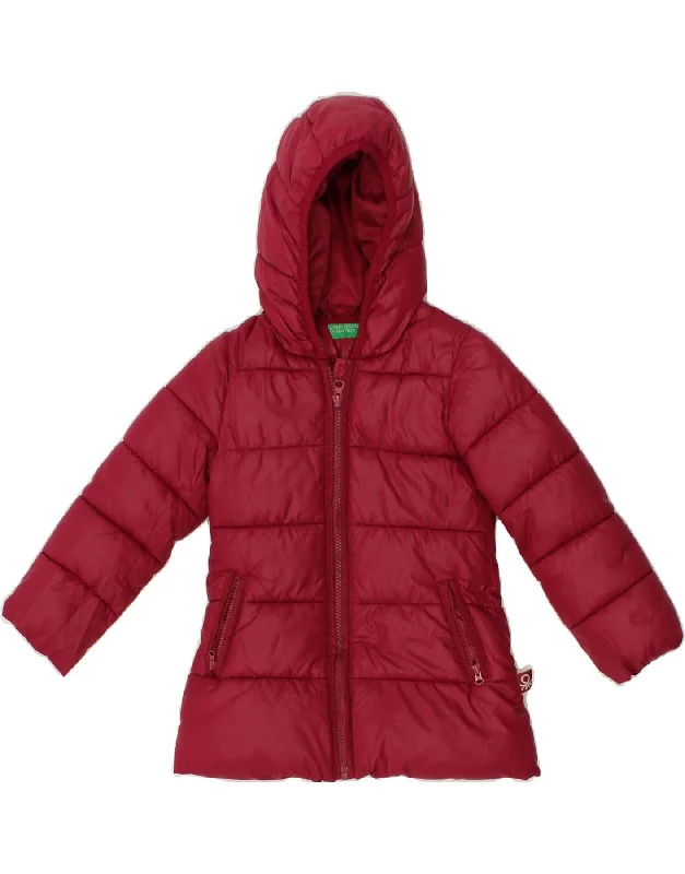 men's soft fleece jackets -BENETTON Girls Hooded Padded Jacket 3-4 Years 2XS Burgundy Polyester