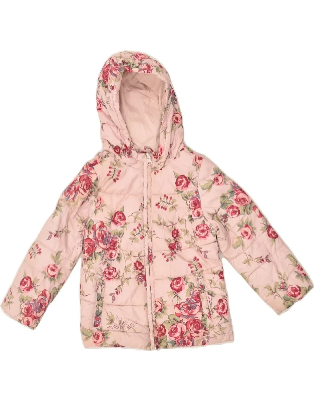 men's outdoor waterproof jackets -BENETTON Girls Hooded Padded Jacket 3-4 Years 2XS  Pink Floral Polyester