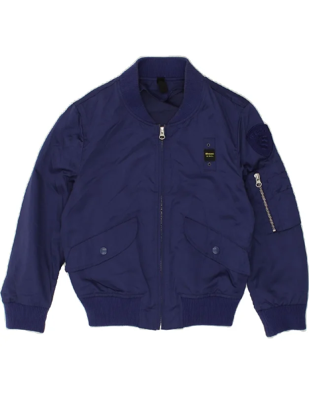 men's functional jackets -BLAUER Boys Bomber Jacket 6-7 Years XS Navy Blue Polyester