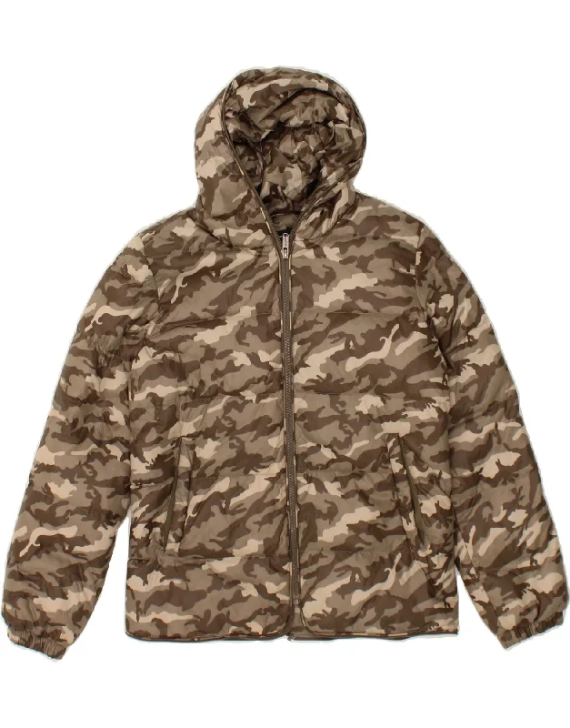 men's long trench jackets -BOMBOOGIE Boys Hooded Padded Jacket 11-12 Years Brown Camouflage Nylon