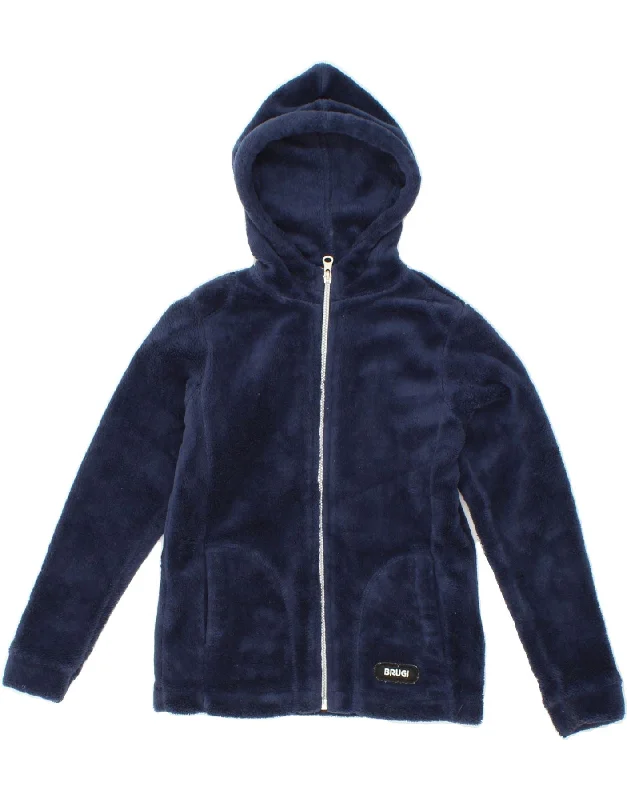 men's fashion jackets -BRUGI Girls Hooded Fleece Jacket 7-8 Years Navy Blue Polyester