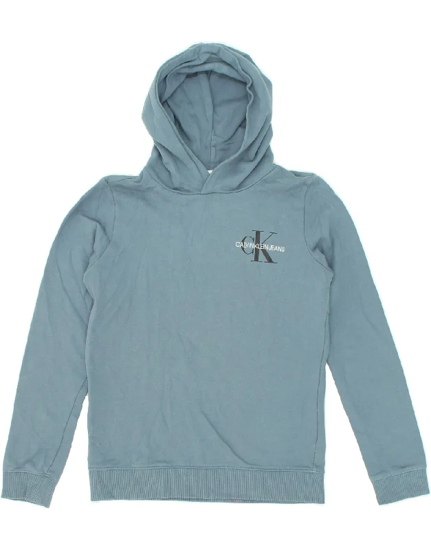 men's graphic hoodies -CALVIN KLEIN Boys Hoodie Jumper 15-16 Years Blue Cotton