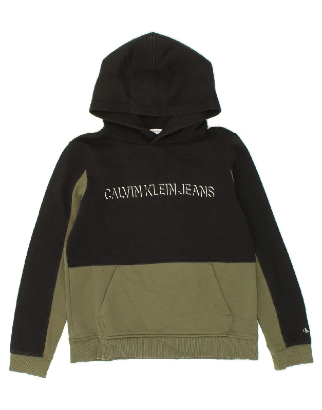 cotton hoodies for men -CALVIN KLEIN JEANS Boys Graphic Hoodie Jumper 13-14 Years Black