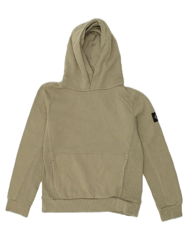 men's hoodies for layering -CALVIN KLEIN JEANS Boys Hoodie Jumper 11-12 Years Khaki Cotton