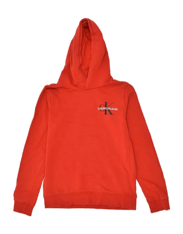 men's hoodie for hiking -CALVIN KLEIN JEANS Boys Hoodie Jumper 13-14 Years Red Cotton