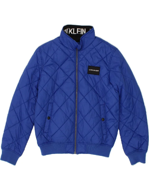 men's zippered jacket styles -CALVIN KLEIN JEANS Boys Quilted Jacket 11-12 Years Blue Polyester