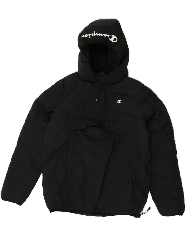 men's waterproof outdoor jackets -CHAMPION Boys Graphic Anorak Jacket 11-12 Years Large Black Polyester