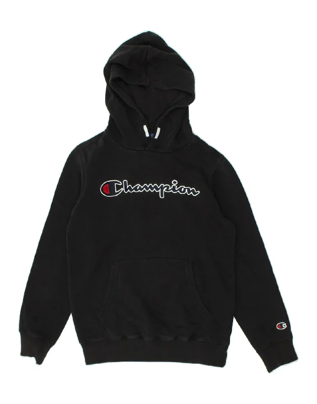 men's sporty sweatshirts -CHAMPION Boys Graphic Hoodie Jumper 11-12 Years large Black