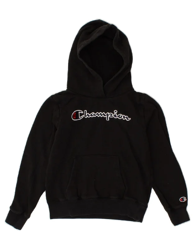 men's performance hoodies -CHAMPION Boys Graphic Hoodie Jumper 11-12 Years Large  Black Cotton