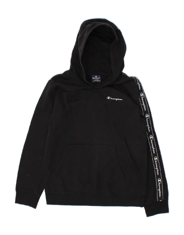 men's fleece hoodies -CHAMPION Boys Graphic Hoodie Jumper 11-12 Years Large Black Cotton