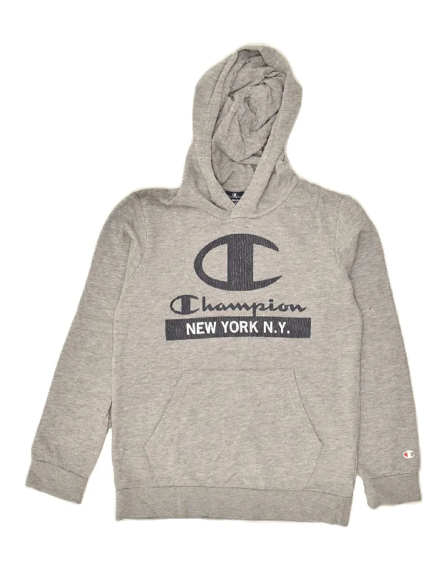 men's thick pullover hoodies -CHAMPION Boys Graphic Hoodie Jumper 11-12 Years Large  Grey Cotton