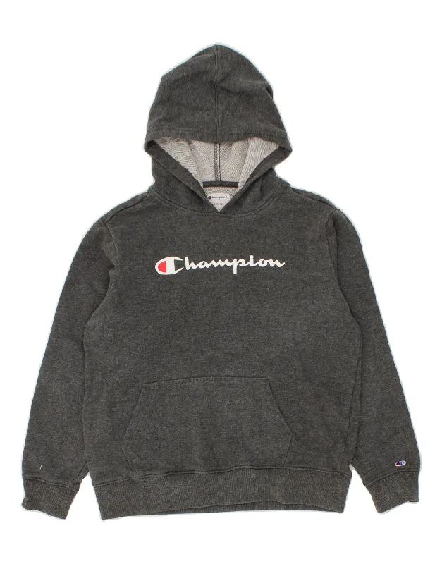 men's fleece sweatshirts -CHAMPION Boys Graphic Hoodie Jumper 11-12 Years Large  Grey Cotton