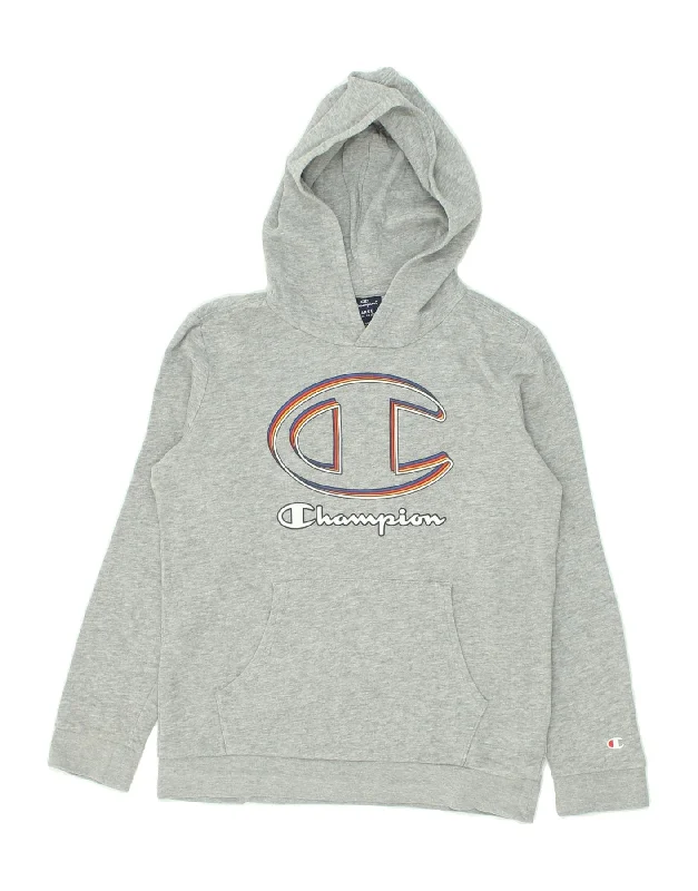 men's printed pullover hoodies -CHAMPION Boys Graphic Hoodie Jumper 11-12 Years Large Grey Cotton