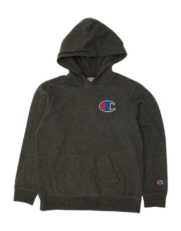 men's fleece hoodies -CHAMPION Boys Graphic Hoodie Jumper 11-12 Years Large Grey Cotton