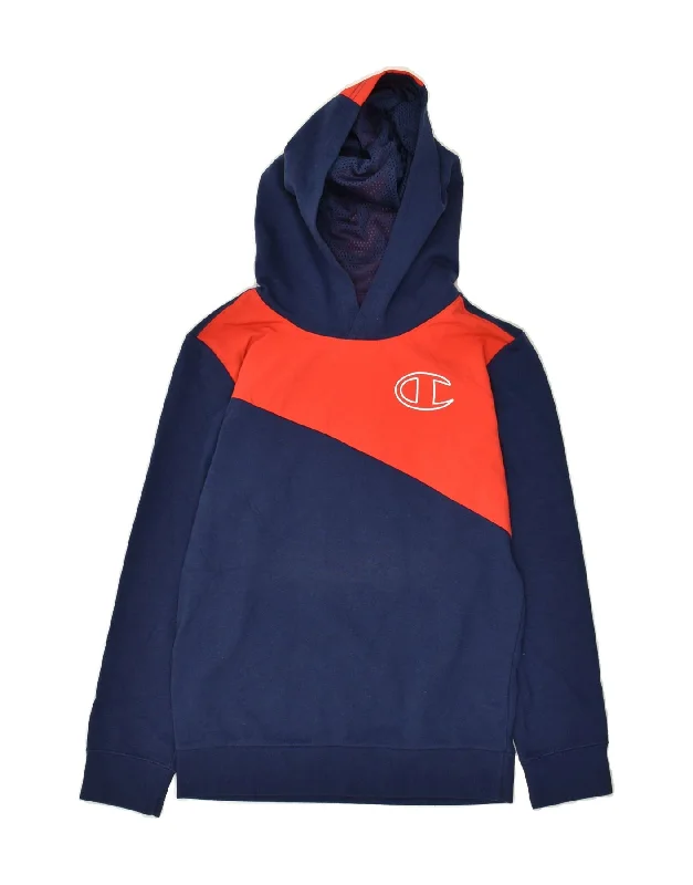 men's hoodie with prints -CHAMPION Boys Graphic Hoodie Jumper 11-12 Years Large Navy Blue