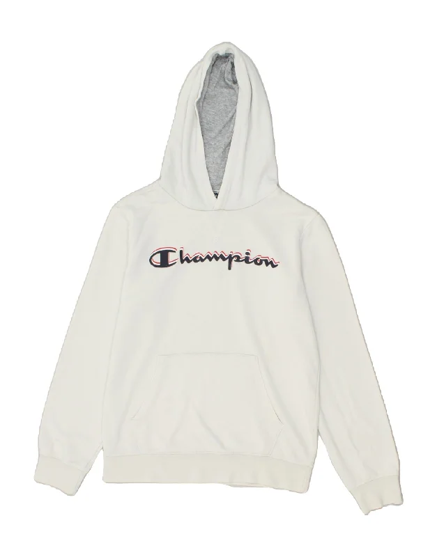 men's graphic hoodies -CHAMPION Boys Graphic Hoodie Jumper 11-12 Years Large White Cotton