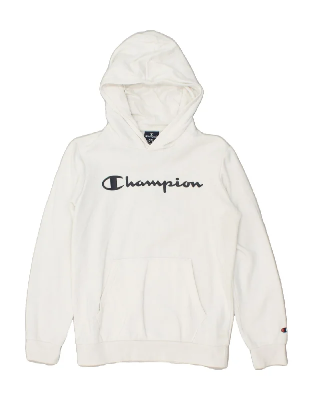 comfortable cotton sweatshirts -CHAMPION Boys Graphic Hoodie Jumper 11-12 Years Large White Cotton