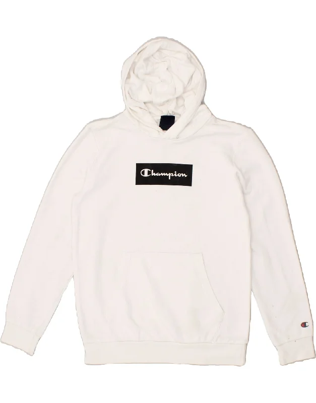 men's hoodie with unique prints -CHAMPION Boys Graphic Hoodie Jumper 11-12 Years Large White Cotton