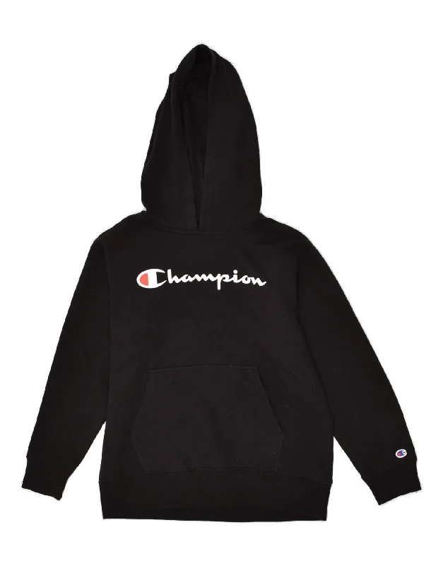 men's cotton blend hoodies -CHAMPION Boys Graphic Hoodie Jumper 12-13 Years Large Black Cotton