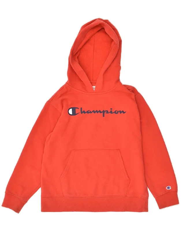 men's casual fleece hoodies -CHAMPION Boys Graphic Hoodie Jumper 12-13 Years Large Red Cotton