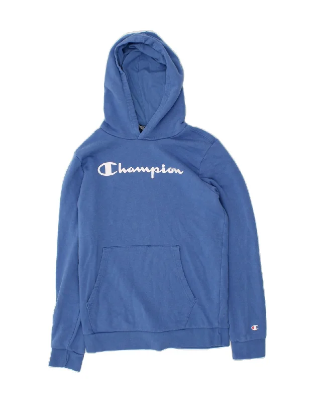 casual hoodies for men -CHAMPION Boys Graphic Hoodie Jumper 13-14 Years Blue Cotton