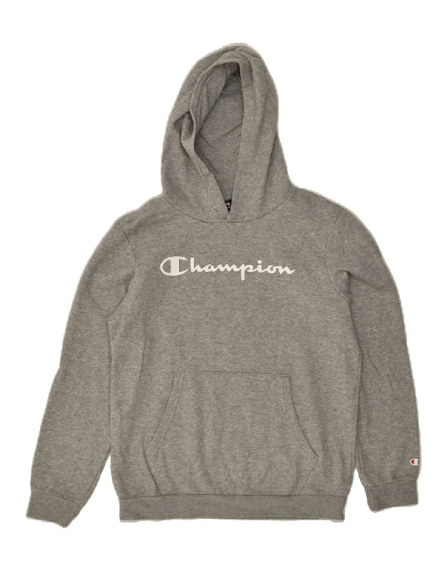 men's hoodie for outdoor activities -CHAMPION Boys Graphic Hoodie Jumper 13-14 Years XL Grey Cotton