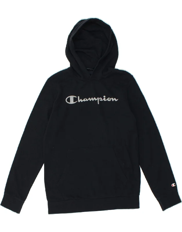 trendy hoodies for men -CHAMPION Boys Graphic Hoodie Jumper 13-14 Years XL Navy Blue