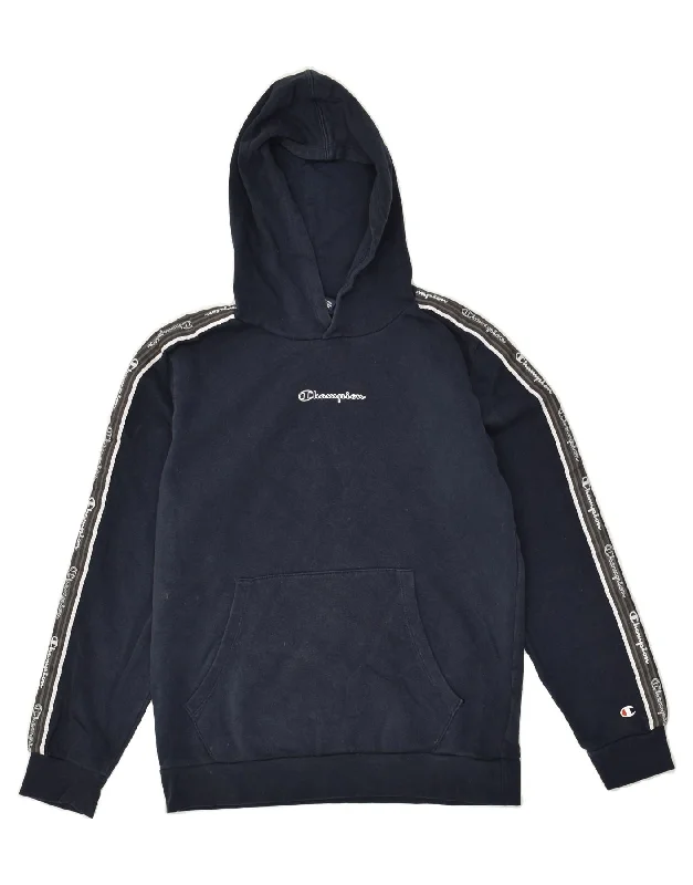 men's hoodies for layering -CHAMPION Boys Graphic Hoodie Jumper 13-14 Years XL Navy Blue Cotton