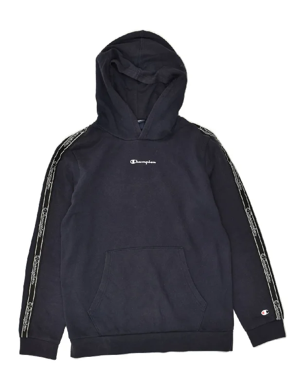 men's hoodie sweatshirt -CHAMPION Boys Graphic Hoodie Jumper 13-14 Years XL Navy Blue Cotton