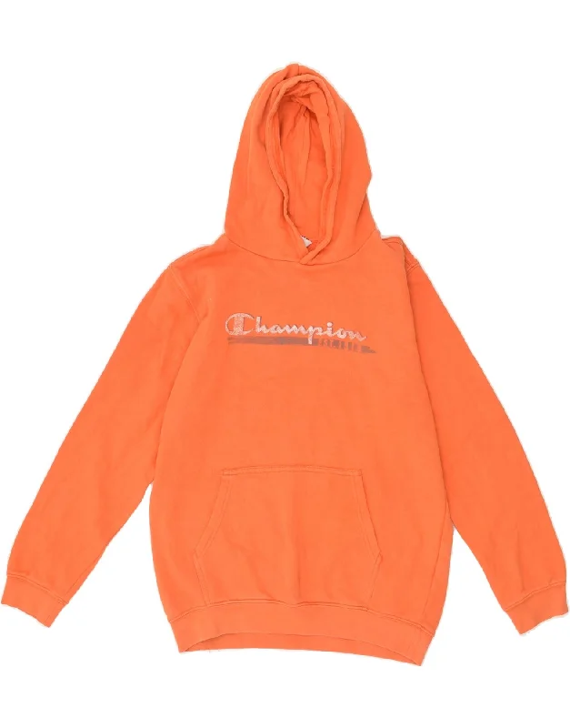 men's heavy-duty hoodies -CHAMPION Boys Graphic Hoodie Jumper 13-14 Years XL Orange Cotton