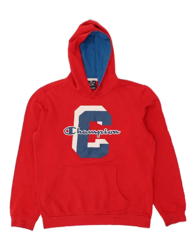 stylish men's sweatshirts -CHAMPION Boys Graphic Hoodie Jumper 13-14 Years XL Red