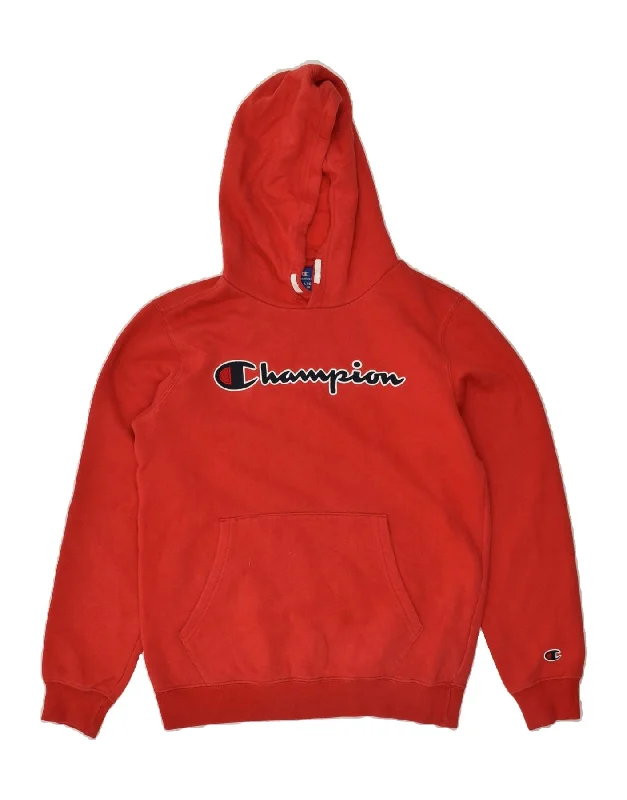 stylish men's sweatshirts -CHAMPION Boys Graphic Hoodie Jumper 13-14 Years XL  Red Cotton