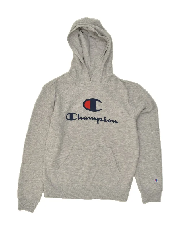 men's hoodies with logos -CHAMPION Boys Graphic Hoodie Jumper 14-15 Years Grey Cotton