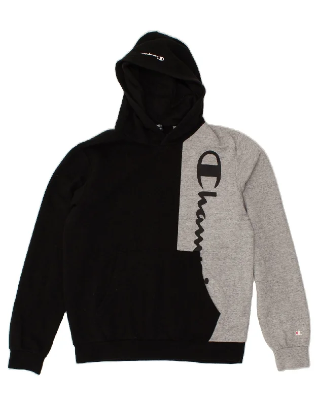 comfortable sweatshirts for everyday wear -CHAMPION Boys Graphic Hoodie Jumper 15-16 Years 2XL Black Colourblock