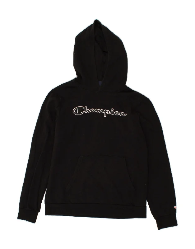 premium sweatshirts for men -CHAMPION Boys Graphic Hoodie Jumper 15-16 Years 2XL Black Cotton