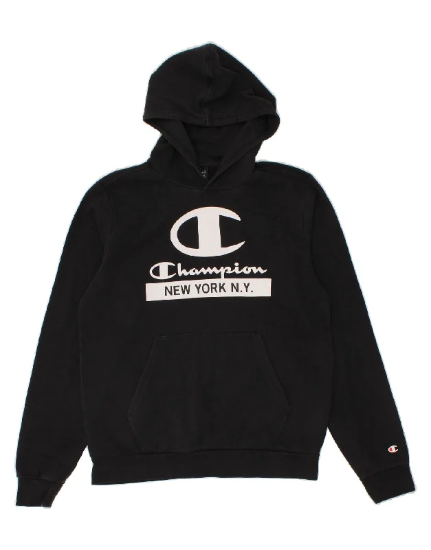 men's winter hoodie -CHAMPION Boys Graphic Hoodie Jumper 15-16 Years  2XL Black Cotton