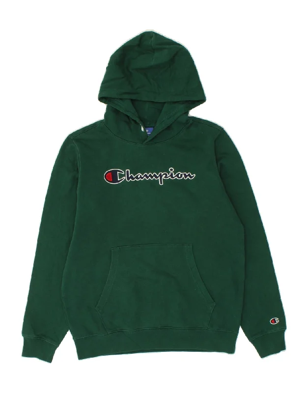 men's casual sweatshirts -CHAMPION Boys Graphic Hoodie Jumper 15-16 Years 2XL Green Cotton