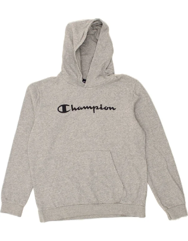 men's sporty sweatshirts -CHAMPION Boys Graphic Hoodie Jumper 15-16 Years 2XL Grey Cotton