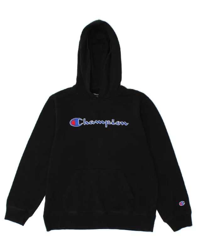 men's stylish fleece hoodies -CHAMPION Boys Graphic Hoodie Jumper 15-16 Years XL  Black Cotton