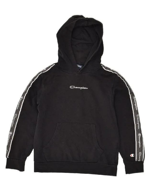 men's pullover hoodies -CHAMPION Boys Graphic Hoodie Jumper 9-10 Years Medium Black Cotton