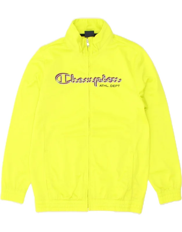 men's long jackets -CHAMPION Boys Graphic Tracksuit Top Jacket  11-12 Years Large Yellow